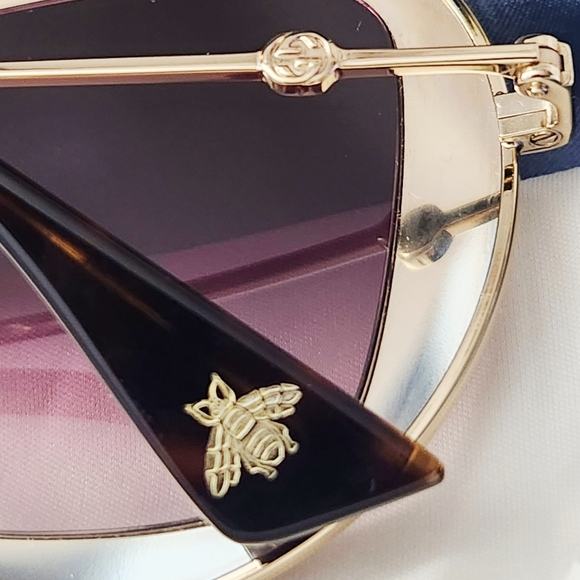 Gucci Gold GG0105S Gradient Round Sunglasses With Case, pouch and Dust cloth New - Picture 10 of 16